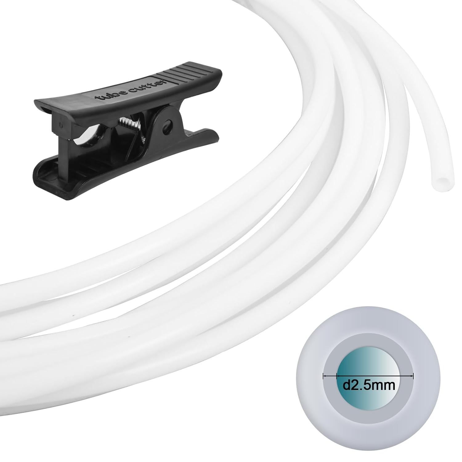 Compatible with Bambu Lab PTFE Tube 2.5mm ID×4mm OD, Length 5M/ 16.4ft, for Bambu lab AMS X1/ X1C/ P1P/ P1S/ A1/ A1 Mini, Prusa MMU3/ Direct Drive Extruder (Cream Color), with Tubing Cutter