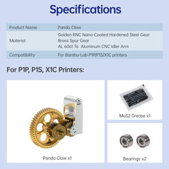 Extruder Gear Assembly for Bambu-Lab X1C P1P P1S 3D Printers, Golden RNC Nano-Coated Extruder Gear, Smoother and More Even Flow, Longer Service Life