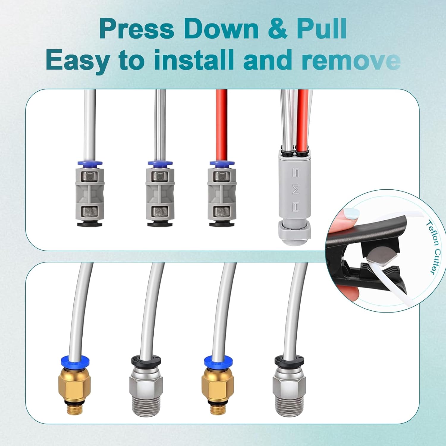 Compatible with Bambu Lab PTFE Tube 2.5mm ID×4mm OD, Length 5M/ 16.4ft, for Bambu lab AMS X1/ X1C/ P1P/ P1S/ A1/ A1 Mini, Prusa MMU3/ Direct Drive Extruder (Cream Color), with Tubing Cutter